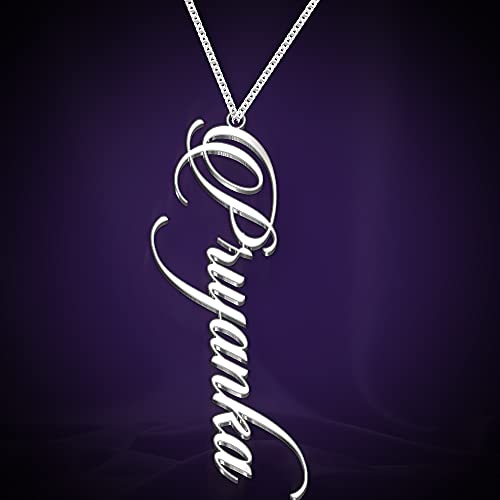 Image of Priyanka Cursive Gold & Silver Name Pendant Necklace, Best Jewelry Gift for Girls.
