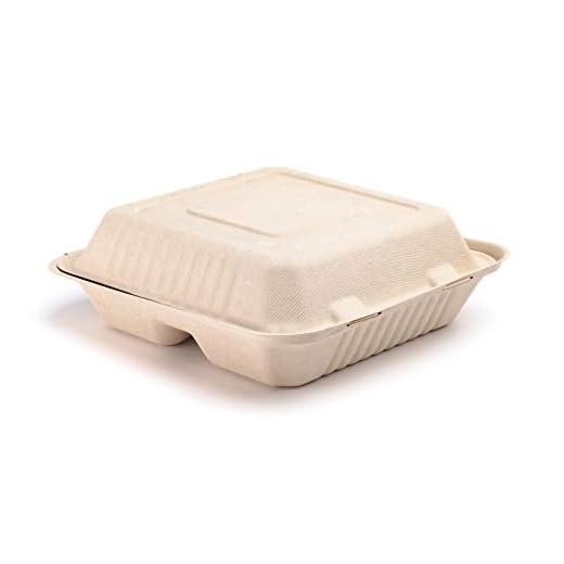 Footprint eco-friendly 200 Pack Fiber 9” 3-Cavity Take Out Food Containers with Clamshell Hinged Lid (Natural look) - biodegradable, plant-based fiber