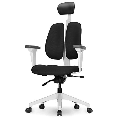 【DUOREST Gold Plus】 Upgraded Model: Ergonomic Office Chair, Office Chair for Bad Back, Posture Chair, Comfortable Office Chair, Home Office Chair, Leather Desk Chair (White - Black Leather)