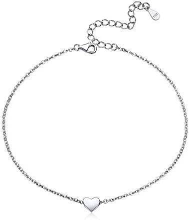 ChicSilver Womens Anklets 925 Sterling Silver Tiny Heart Love Charm Anklet Bracelet Adjustable Ankle Foot Chain Anklets for Women, Gift for Mother's Day