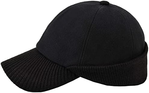 Mens Wool Winter Baseball Cap with Warmer Earflap Outdoor Beanie Ski Visor Hat