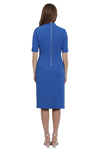 Maggy London Women's Side Pleat Dress With Asymmetric Neck And Elbow Sleeves, Princess Blue #TOP2