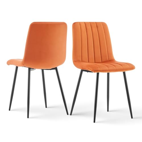 CLIPOP Esszimmerstühle 2er Set,Samt Gepolsterte Küchenstühle mit Stabilen Metallbeinen, Lounge Wohnzimmerstuhl für Zuhause, Büro und Hotel (2er Set, Samt Orange)