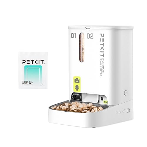 PETKIT Automatische Kattenvoerautomaat met Camera, 1080P HD, 5L Dubbele Trechter Automatische Voerbak voor Katten/Honden, AI-functie, Tweewegaudio,2.4G WiFi, APP-besturing, Roestvrijstalen Kom