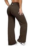OQQ Yoga Pants Women High Waist Stretch Casual Soft Straight Leg Bottoms Darkbrown