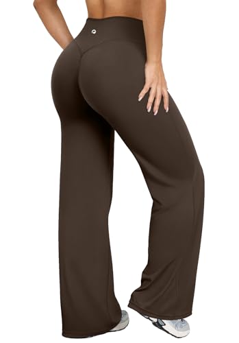 OQQ Yoga Pants Women High Waist Stretch Casual Soft Straight Leg Bottoms Darkbrown
