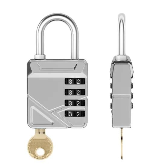 Image of 2-in-1 Padlock with Key & 4-Digit Combination | Heavy Duty Metal Security Lock with Resettable Code Wheel | Dual Unlock Lock for Gym Locker, Luggage, Storage & Travel (Silver)