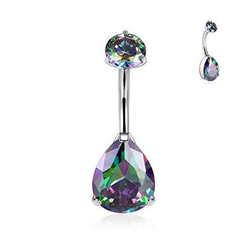 Gagabody 14G Belly Button Rings 10Mm Belly Ring Vitrail Medium Cubic Zirconia Piercing For Navel Water Drop Shape Body Jewelry For Women Silver Belly Piercings #TOP19