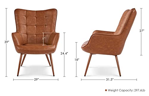 Yaheetech Faux Leather Chair Upholstered Living Room Chairs Accent Armchair With Tapered Legs Tufted Sofa Chairs For Home Office/Dining Room/Bedroom Brown, Set Of 2 #TOP2