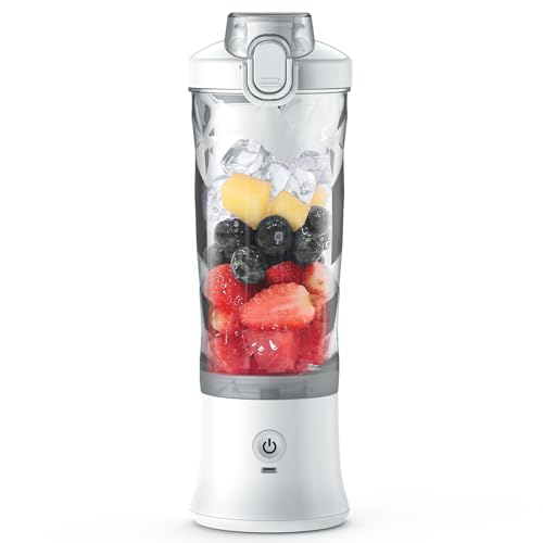 Total Chef Portable Blender for Smoothie And Shake Personal Mini Juicer Type-C USB Rechargeable Leakproof Travel Lid 20 oz (600 mL) White