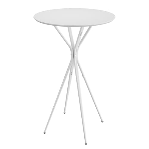 VASAGLE Mesa de Bar, Mesa Baja, Redonda, Alta, Estructura Metálica, 60 x 60 x 105 cm, para Cocina, Sala de Estar, Estilo Moderno, Fácil Montaje, Blanco Nube y Blanco Mate LBT024W01