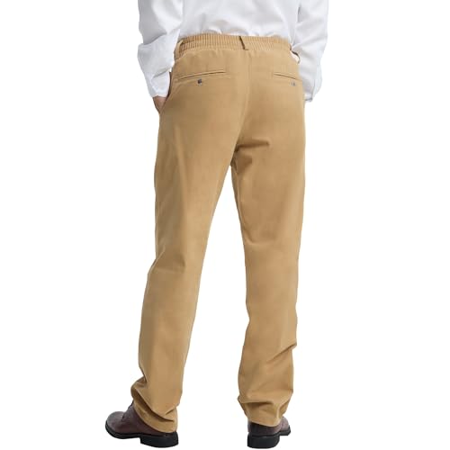 LETAOTAO Mens Elastic Waist Dress Pants - Cotton Twill Stretch Waist Pull On Slacks with Magnetic Button Fly for Seniors4