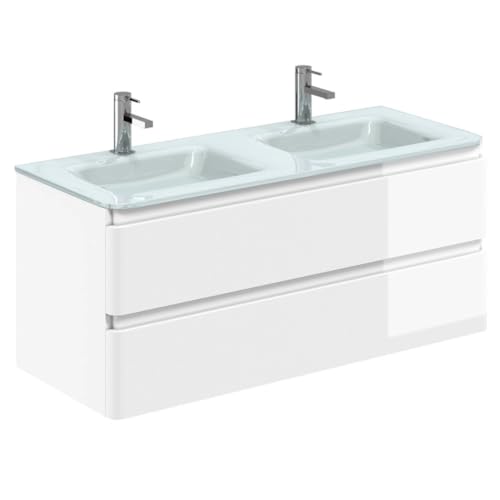 Go Bathrooms Newbold 1200mm Gloss White Vanity Unit Includes White Glass Basin Wall Hung Storage Unit Bathroom Sink Unit
