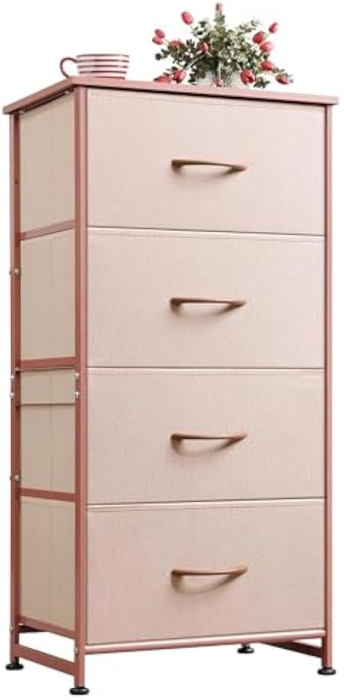 WLIVE 4 Drawers Dresser for Bedroom, Light Grey Fabric Clothes Storage Organizer Unit, Dresser for Hallway, Entryway, Closets, Sturdy Steel Frame, Wood Top