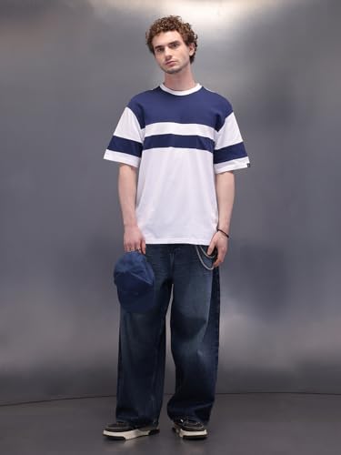 Image of WROGN Men's Cotton T-Shirt | Colorblock with Cut & Sew Panels | Oversized Fit