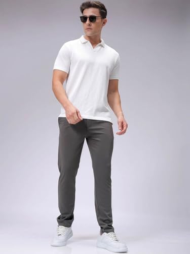 Image of The Indian Garage Co Men Slim Fit Solid Mid-Rise Stretchable Knitted Jogger Trousers