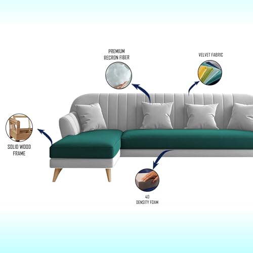 Image of Atticus LHS 6 Seater L Shape Sofa Set for Living Room (Pine Grey Fabric) Premium Fabric Sofa Set