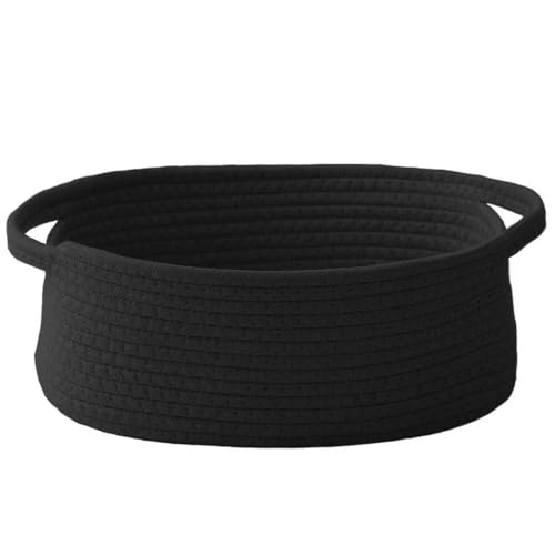 Image of JMvicyroam Small Woven Basket, Empty Gift Basket, Black /1 Pack | Small Gift Basket, Cotton Rope, 12 x 8 x 24 in, Handles, Includes Ribbon and Bag, Birthday Gift Basket