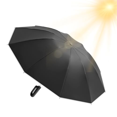 Nixiara Paraguas Automático de Apertura y Cierre Paraguas Antiviento de Viaje Anti-UV, Sombrilla Portátil Anti-UV con Bandas Reflectantes para Camping Playa Picnic Deporte y Desplazamientos, Negro