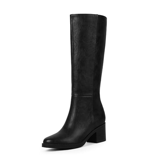 Image of Easyfox Womens Knee High Boots Chunky Low Heel Round Toe Tall Long Boots | Balanced Low Block Heel, Roomy Round Toe, Anti-slip Rubber Outsole, Fashion Heeled Dressy Fall Winter Long Boots for Women