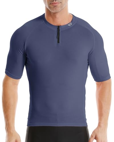 Wulibike Cycling Jersey Men Short Sleeve, Road Bike Shirts 1/4 Zipper with Pockets, Bicycle Clothing Breathable Quick Dry Greyblue