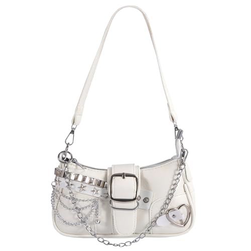 Linda bolsa Y2k, bolsa de mão, padrão estrela, acessórios estilo punk para mulheres, bolsas de ombro vintage, Branco, Bolsa de ombro transversal