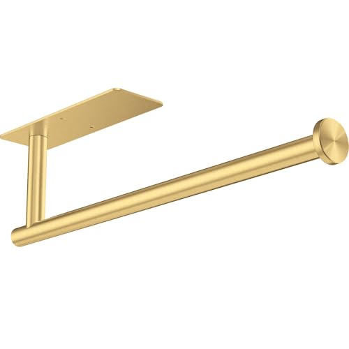 Image of Gold Paper Towel Holder Under Cabinet, Self Adhesive Paper Towel Roll Holder Stick on Wall, Stainless Steel Towel Paper Holder for Kitchen Bathroom