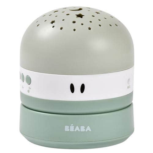 BÉABA, Veilleuse Bébé avec Ciel Étoilé 3 Couleurs, 9 Sons Relaxants (4 Nature, 4 Berceuses,1 Bruit Blanc), Détecteur de Pleurs, Autonomie 100h, Recharge...