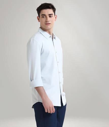 Image of TURMS Men's Solid Knitted Shirts, Odor Control, Stretchable & Breathable, Cotton Blend, Tailored Fit, Full Sleeve