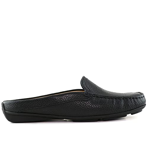 Marc Joseph New York Womens Casual Genuine Leather Flat Mules Sandals Closed Toe Backless Comfortable Lightweight Fashion Loafer With Venetian Detail Slip-On Slides Black Grainy 7 #TOP4