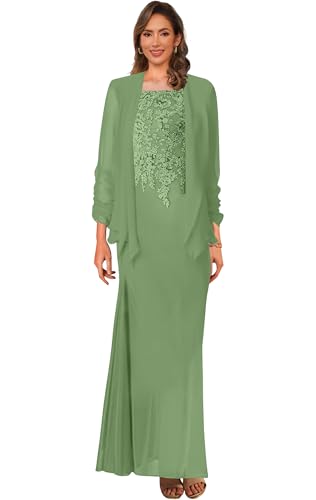 WangLiJun 2 Pieces Mother of The Bride Dresses with Jacket Lace Appliques Floor Length Dresses for Women Formal WLJ144