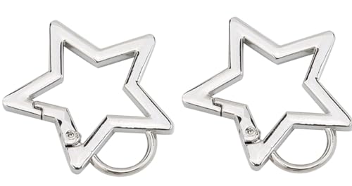 JJLFresheners 2Pcs Silver Star Shaped Stainless Steel Keychain Clip Carabiner Snap Hook Holder Carabiner Clip for Keys and Wallet with Key Chain Rings Accessories
