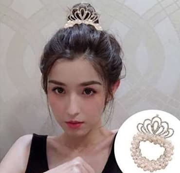 New Pearl Hair Ties Fashion For All Hair Types Elastic Beaded Hair Bands With Crown Scrunchies For Women And Girls (Single Color A) #TOP5