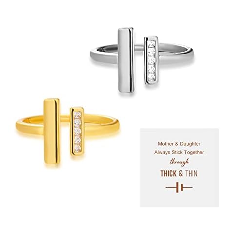 Harlermoon Mother Daughter Ring Thick And Thin Rings Always Stick Together Open Adjustable Ring Cubic Zirconia Rings for Women (to my daughter-silver&gold) Cover