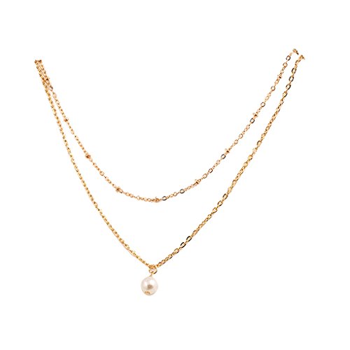 forbestest Mujeres Niñas Perla Colgante Gargantilla Collar de Cadena de Doble Capa Mujeres Granos de Boda Collar de Joyería de Aleación
