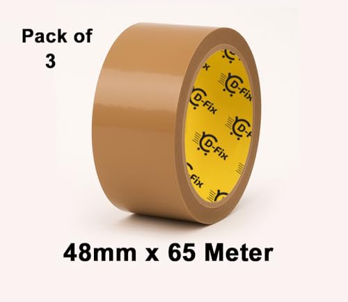 Image of D-fix 3 Rolls, Per Pack Self Adhesive Brown Packing Cello Tape - 65 Meters in Length - 48mm Width, BOPP Industrial Packaging Tape for E-Commerce Box Packing