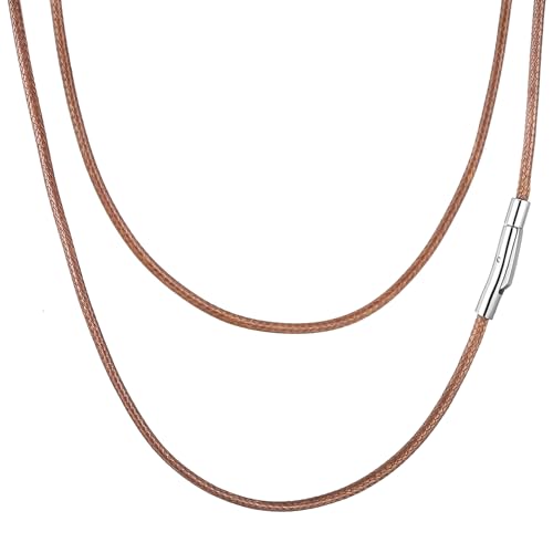 AFSTALR Herren Geflochten Lederkette Lederband 2mm Kunstleder Braun Leder Halskette Kette für Anhänger mit Edelstahl Verschluss 41cm