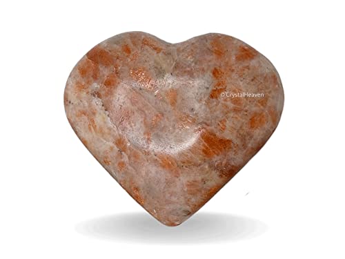 Image of Crystal Heaven Certified Sunstone Crystal Heart Palm Pebbles Stones For Anxiety Stress Relief Massage - Aaa Grade Original Healing Gemstone Agate Heart Palm Stone For Yoga Meditation Spiritual