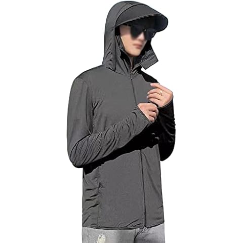 BIKMAN Mens UV Protection Hoodie Jacket Long Sleeve Full Zip Wide Brim Casual Shirt (as1, alpha, x_s, regular, regular, Black) Cover