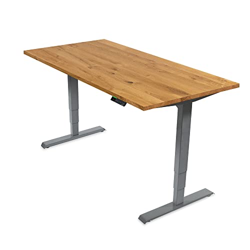 Ergotopia® Desktopia Pro X : bureau électrique réglable en hauteur 7 ans, table de bureau ergonomique, 9 mémoires et fonction de rappel intelligent (120 x 80 cm, G, bois de chêne massif) Cover