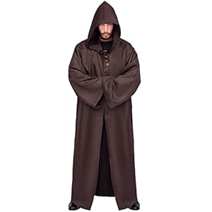 Myir JUN Capa con Capucha de Halloween para Hombre, Disfraz de Caballero para Adulto Carnaval Medieval Traje Ropa Cosplay (L, Marrón)
