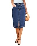luvamia Stretchy Denim Skirts for Women Jean Midi Denim with Slit Womens Skirts Midi Length Classic Blue Size Large US 12 to 14