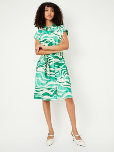 Image of Max Women's Half Sleeves Spread Collar Cotton Printed A-line Dress