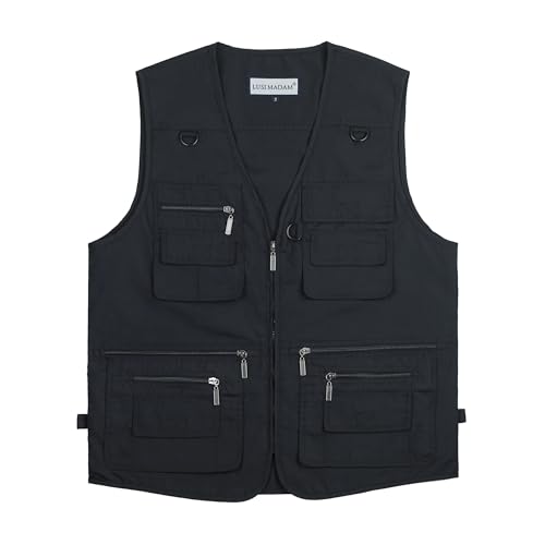 Image of Men's Stone Washed Denim Multi-pocketed Fishing Work Outerwear Vest