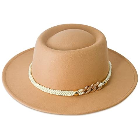 Lisianthus Women Wide Brim Fedora Hat with Belt Buckle Pork Pie Hat Camel Cover