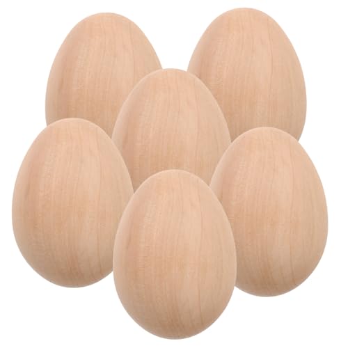 FUNOMOCYA 6pcs Egg Decors Fake Eggs Fake Chicken Eggs DIY Wood Crafts Easter Eggs Creative Egg Craft Eggs Party Simulation Egg Ornaments Fake Egg Props Simulation Egg Decor Khaki Wooden