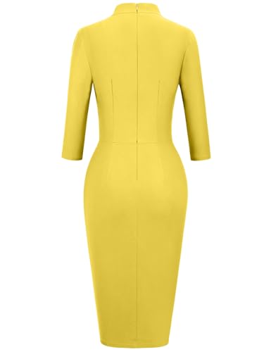Image of MUXXN Women's Midi Pencil 1950s Vintage Cocktail 3 /4 Sleeve Tie Neck Bodycon Mid-Calf Dress with Pockets