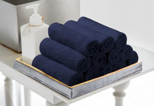 Image of Avalon Towels Salon Towel - Navy Blue Hand Towels Bulk Pack of 24 - 100% Cotton Absorbent Spa, Facial & Gym Towel for Working Out - 16x27 Inches (Not Bleach Proof)