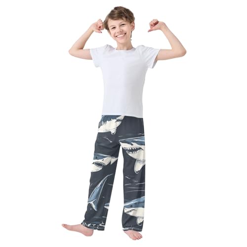 Shark Pattern Boys Long Pants Soft Trousers Elastic Waist Kids Lounge Bottoms with Pockets S-XL3