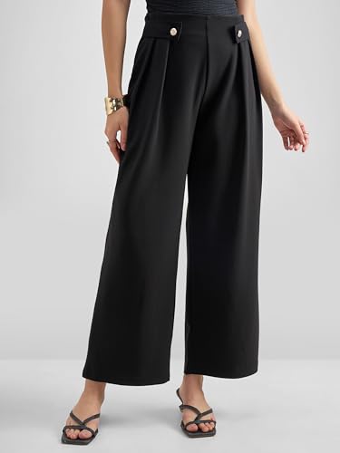 Image of Tokyo Talkies Wide Leg Relaxed fit Korean Pants |Ultra Soft|High Rise Pleated Trousers |Workwear|Formal All Day wear
